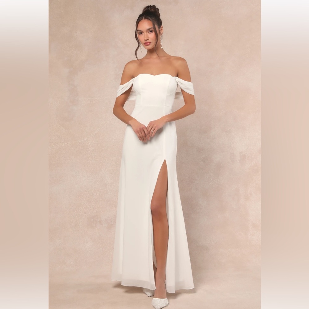 NWT Lulus Magical Magnetism White Off-the-Shoulder Maxi Dress